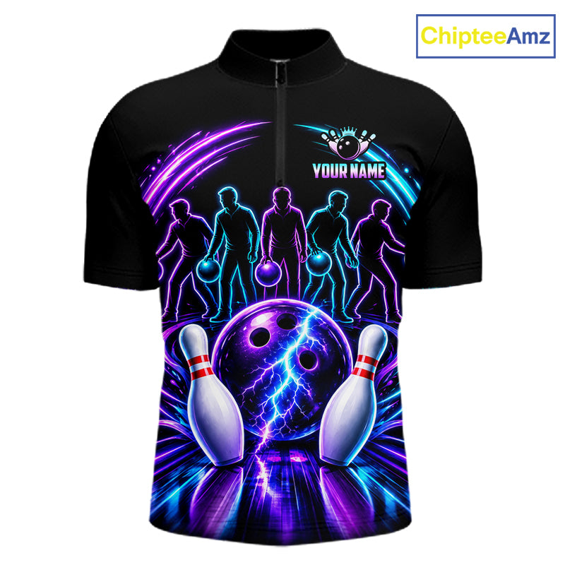 Custom Bowling Jerseys, Personalized Bowling Team Shirts For Men, Neon Lightning Tournament Polo Shirt NHT1597