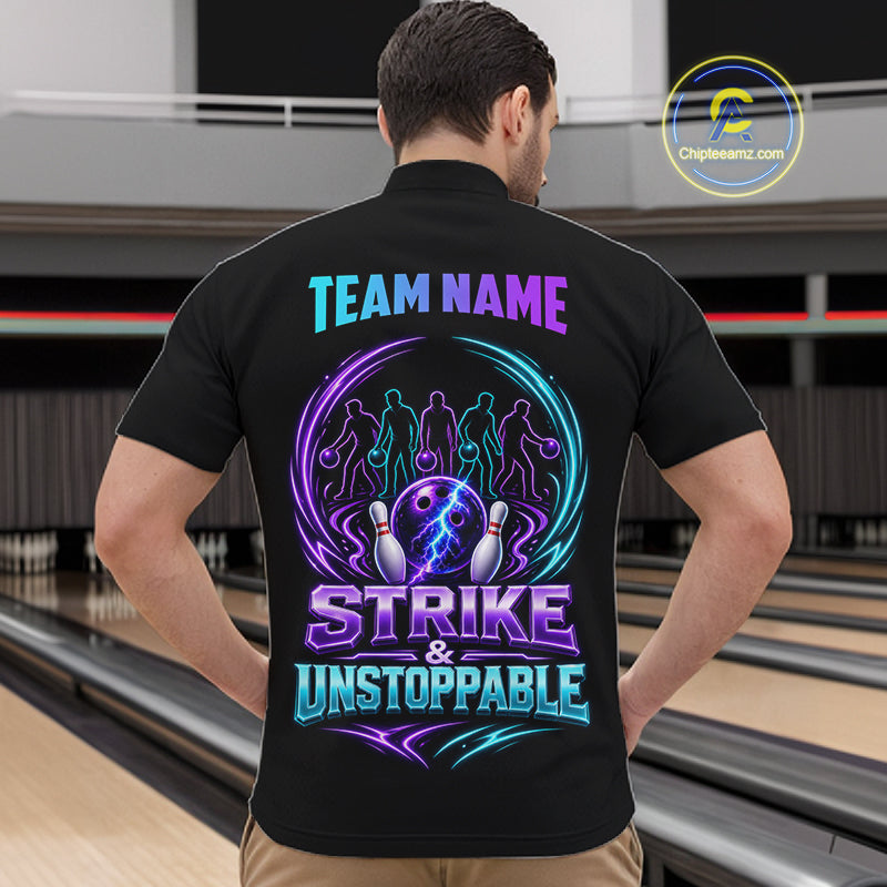 Custom Bowling Jerseys, Personalized Bowling Team Shirts For Men, Neon Lightning Tournament Polo Shirt NHT1597