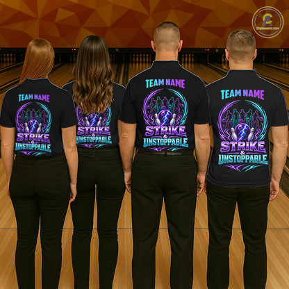 Custom Bowling Jerseys, Personalized Bowling Team Shirts For Women, Neon Lightning Tournament Polo Shirt NHT1597
