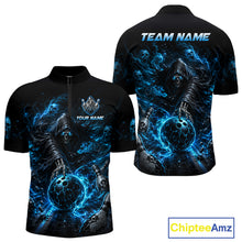 Load image into Gallery viewer, Custom Blue Fire Grim Reaper Bowling Jersey for Men | Team Polo &amp; 1/4 Zip