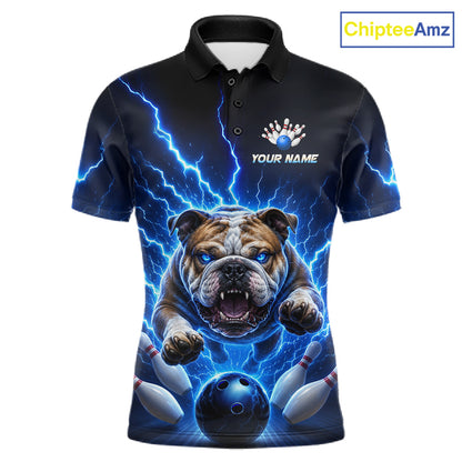 Men Bulldog Bowling Shirt Lightning Bowling Shirt Custom Name Team Shirt For Bowlers NHT1445