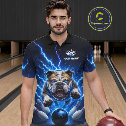 Men Bulldog Bowling Shirt Lightning Bowling Shirt Custom Name Team Shirt For Bowlers NHT1445