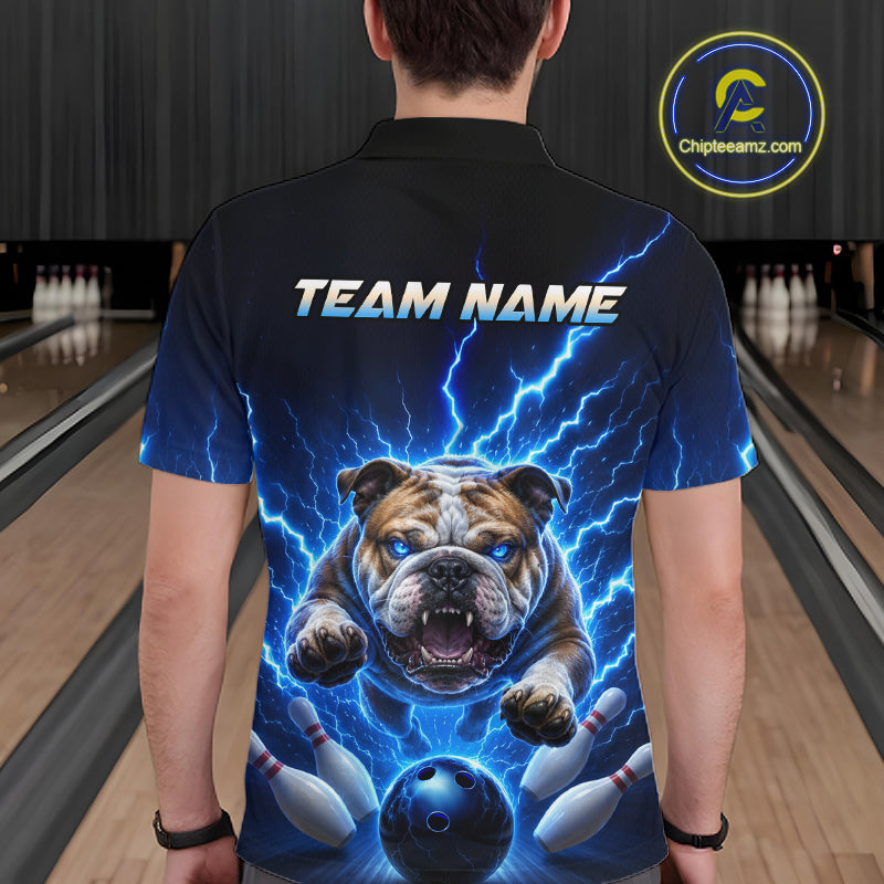 Men Bulldog Bowling Shirt Lightning Bowling Shirt Custom Name Team Shirt For Bowlers NHT1445
