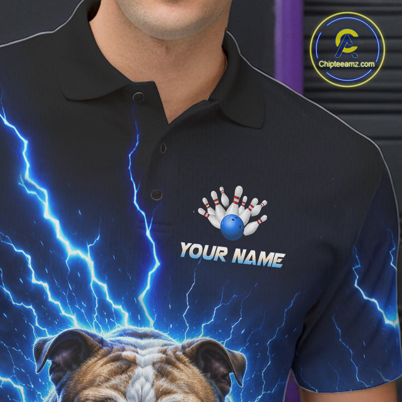 Men Bulldog Bowling Shirt Lightning Bowling Shirt Custom Name Team Shirt For Bowlers NHT1445