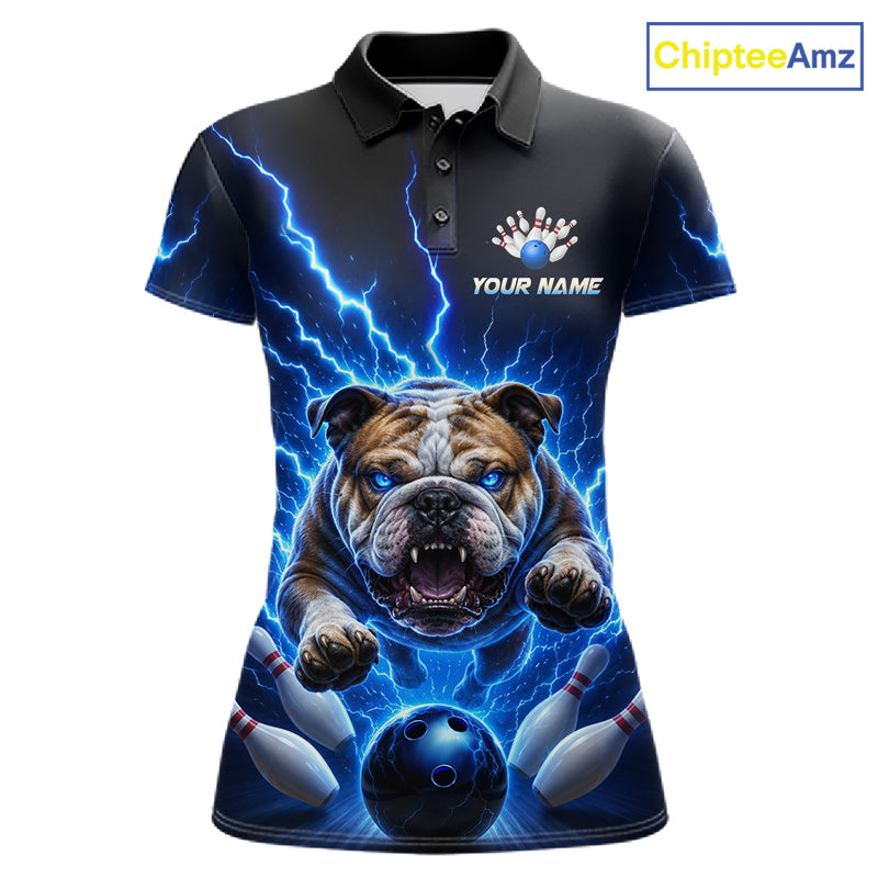 Women Bulldog Bowling Shirt Lightning Bowling Shirt Custom Name Team Shirt For Bowlers NHT1445