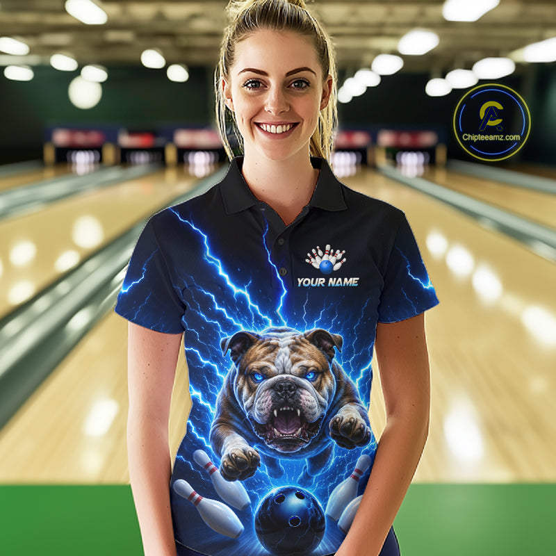 Women Bulldog Bowling Shirt Lightning Bowling Shirt Custom Name Team Shirt For Bowlers NHT1445