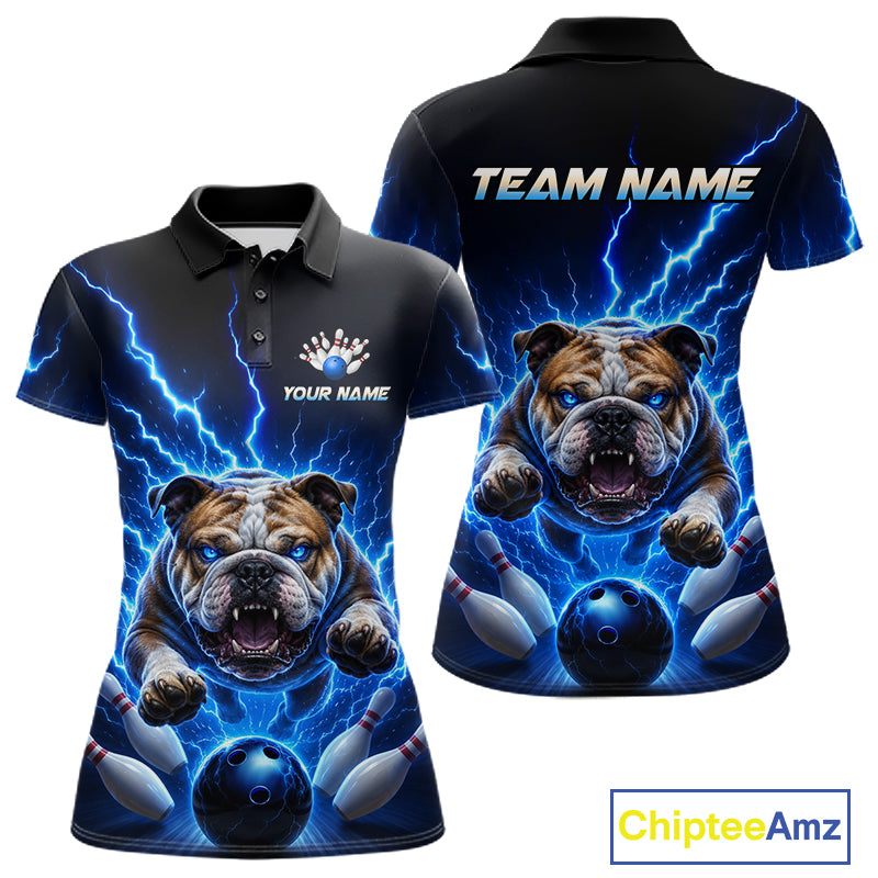 Women Bulldog Bowling Shirt Lightning Bowling Shirt Custom Name Team Shirt For Bowlers NHT1445