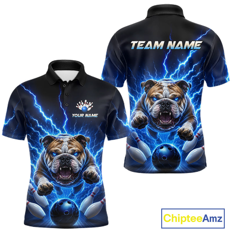 Men Bulldog Bowling Shirt Lightning Bowling Shirt Custom Name Team Shirt For Bowlers NHT1445
