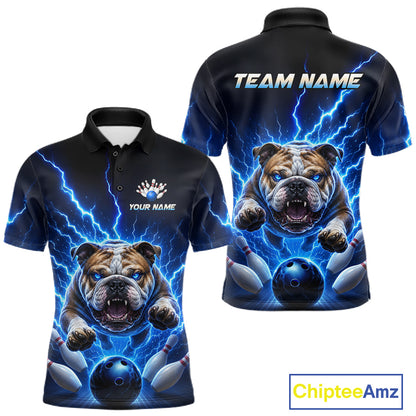 Men Bulldog Bowling Shirt Lightning Bowling Shirt Custom Name Team Shirt For Bowlers NHT1445