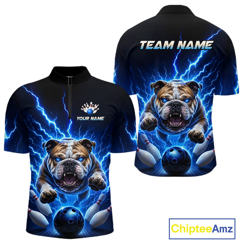 Men Bulldog Bowling Shirt Lightning Bowling Shirt Custom Name Team Shirt For Bowlers NHT1445