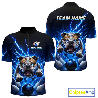 Men Bulldog Bowling Shirt Lightning Bowling Shirt Custom Name Team Shirt For Bowlers NHT1445