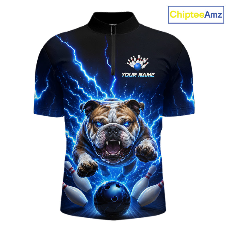 Men Bulldog Bowling Shirt Lightning Bowling Shirt Custom Name Team Shirt For Bowlers NHT1445