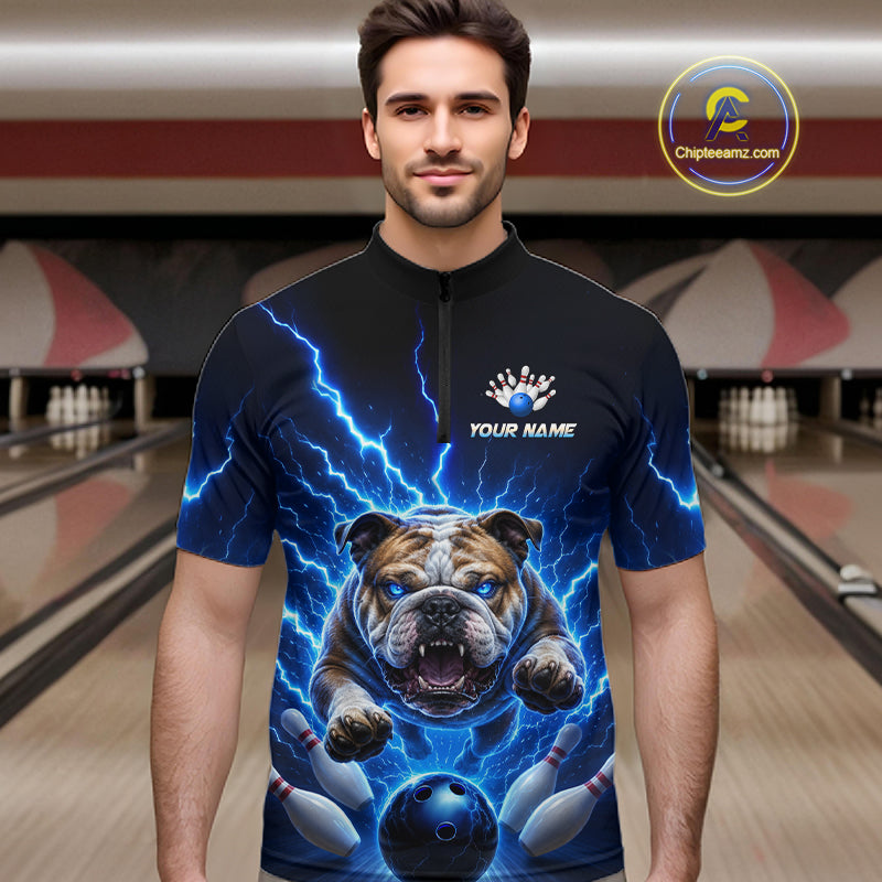 Men Bulldog Bowling Shirt Lightning Bowling Shirt Custom Name Team Shirt For Bowlers NHT1445