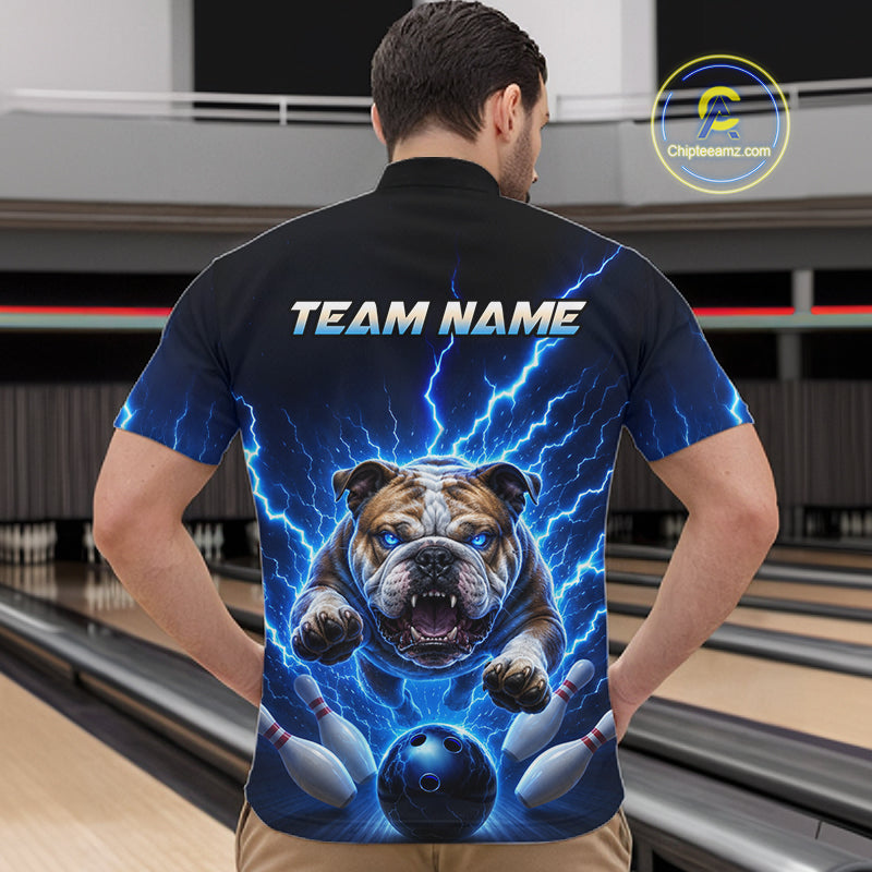 Men Bulldog Bowling Shirt Lightning Bowling Shirt Custom Name Team Shirt For Bowlers NHT1445