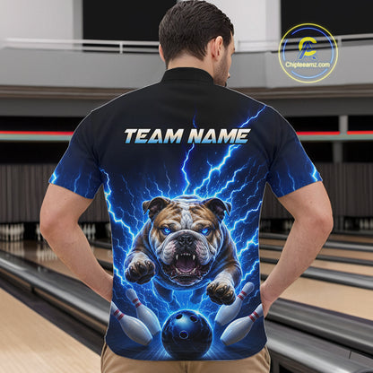Men Bulldog Bowling Shirt Lightning Bowling Shirt Custom Name Team Shirt For Bowlers NHT1445