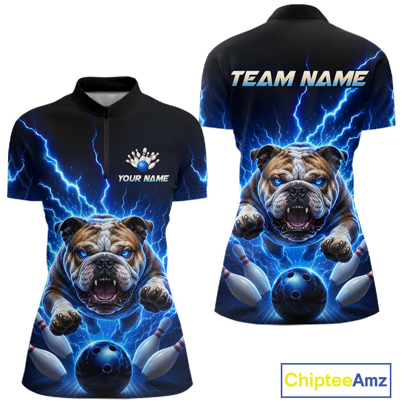 Women Bulldog Bowling Shirt Lightning Bowling Shirt Custom Name Team Shirt For Bowlers NHT1445