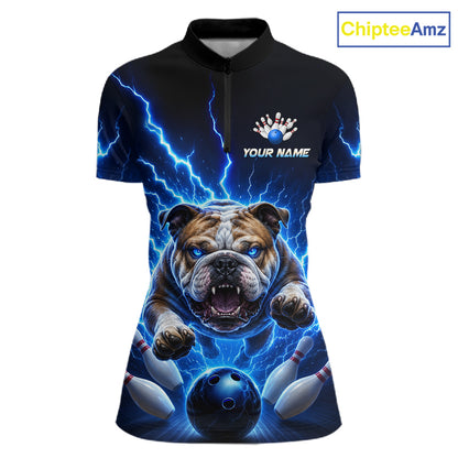 Women Bulldog Bowling Shirt Lightning Bowling Shirt Custom Name Team Shirt For Bowlers NHT1445