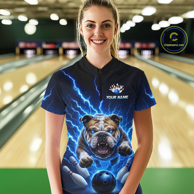 Women Bulldog Bowling Shirt Lightning Bowling Shirt Custom Name Team Shirt For Bowlers NHT1445