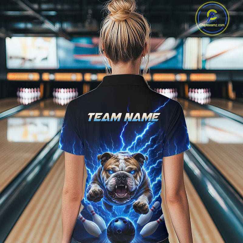 Women Bulldog Bowling Shirt Lightning Bowling Shirt Custom Name Team Shirt For Bowlers NHT1445