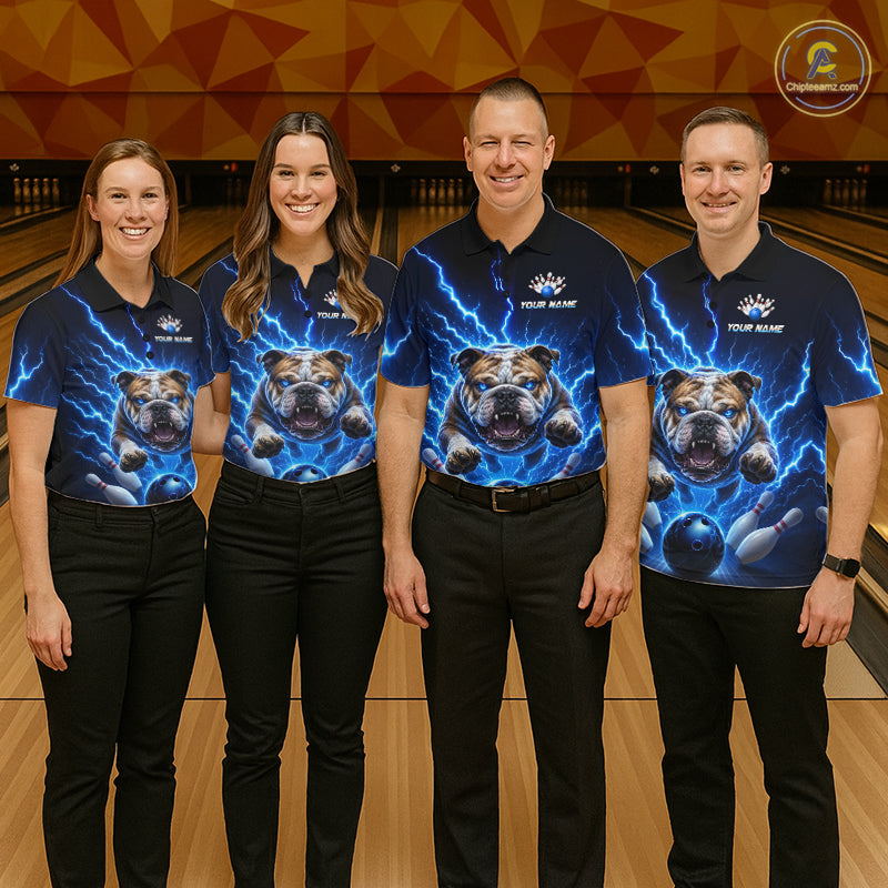 Men Bulldog Bowling Shirt Lightning Bowling Shirt Custom Name Team Shirt For Bowlers NHT1445