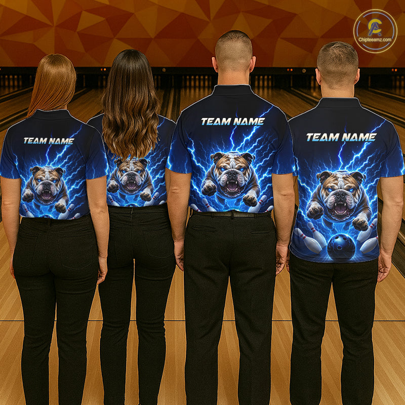 Men Bulldog Bowling Shirt Lightning Bowling Shirt Custom Name Team Shirt For Bowlers NHT1445