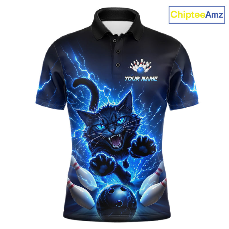 Men Cat Bowling Shirt Lightning Bowling Shirt Custom Name Team Shirt For Bowlers NHT1446