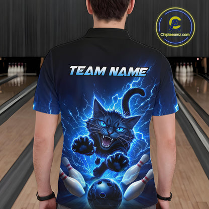 Men Cat Bowling Shirt Lightning Bowling Shirt Custom Name Team Shirt For Bowlers NHT1446