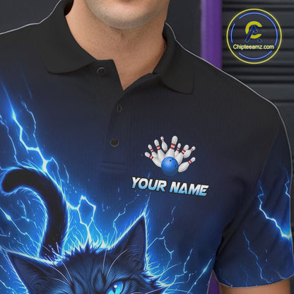 Men Cat Bowling Shirt Lightning Bowling Shirt Custom Name Team Shirt For Bowlers NHT1446