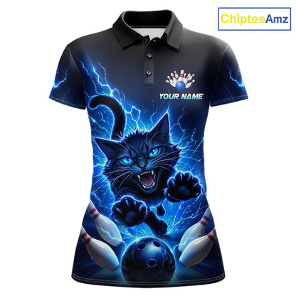 Women Cat Bowling Shirt Lightning Bowling Shirt Custom Name Team Shirt For Bowlers NHT1446
