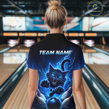 Women Cat Bowling Shirt Lightning Bowling Shirt Custom Name Team Shirt For Bowlers NHT1446