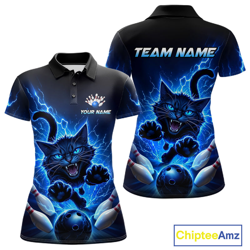 Women Cat Bowling Shirt Lightning Bowling Shirt Custom Name Team Shirt For Bowlers NHT1446