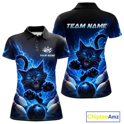 Women Cat Bowling Shirt Lightning Bowling Shirt Custom Name Team Shirt For Bowlers NHT1446
