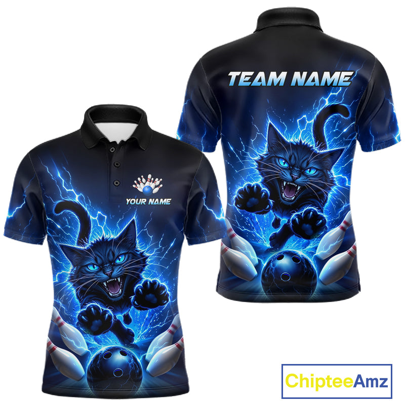 Men Cat Bowling Shirt Lightning Bowling Shirt Custom Name Team Shirt For Bowlers NHT1446