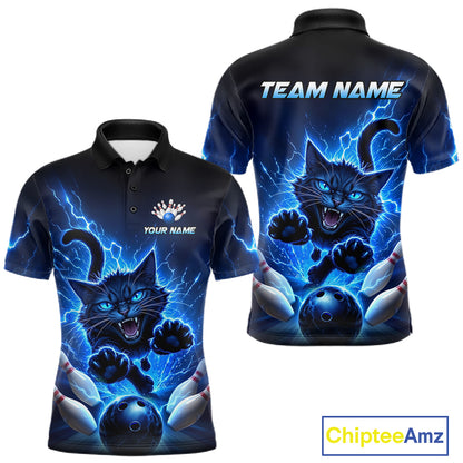 Men Cat Bowling Shirt Lightning Bowling Shirt Custom Name Team Shirt For Bowlers NHT1446