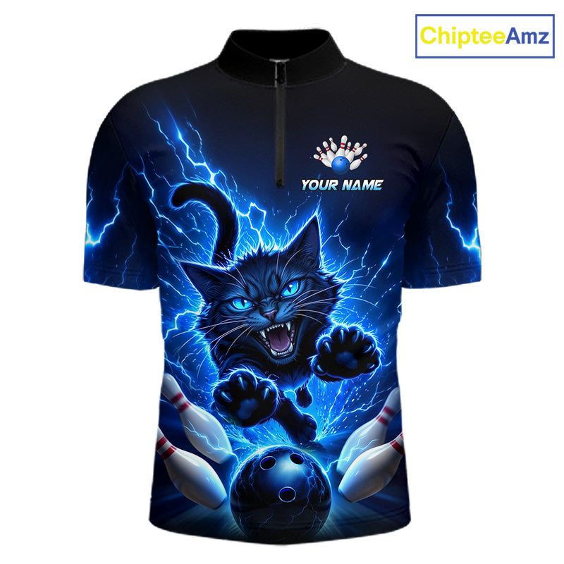 Men Cat Bowling Shirt Lightning Bowling Shirt Custom Name Team Shirt For Bowlers NHT1446