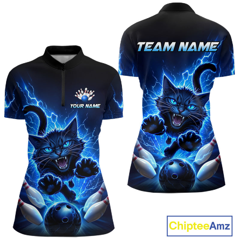 Women Cat Bowling Shirt Lightning Bowling Shirt Custom Name Team Shirt For Bowlers NHT1446