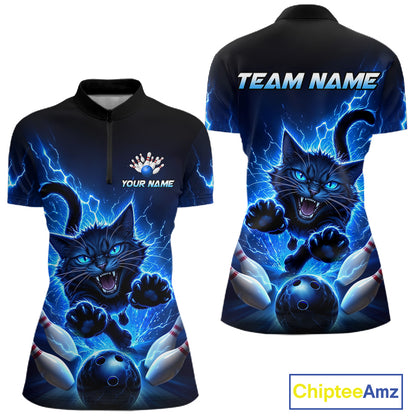 Women Cat Bowling Shirt Lightning Bowling Shirt Custom Name Team Shirt For Bowlers NHT1446