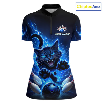 Women Cat Bowling Shirt Lightning Bowling Shirt Custom Name Team Shirt For Bowlers NHT1446