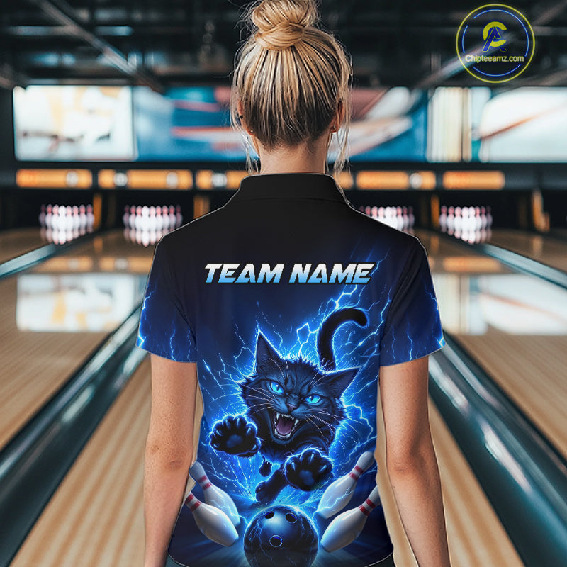Women Cat Bowling Shirt Lightning Bowling Shirt Custom Name Team Shirt For Bowlers NHT1446