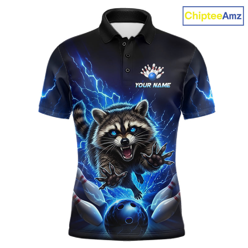 Men Raccoon Bowling Shirt Lightning Bowling Shirt Custom Name Team Shirt For Bowlers NHT1447