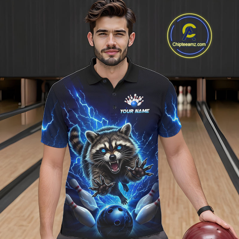 Men Raccoon Bowling Shirt Lightning Bowling Shirt Custom Name Team Shirt For Bowlers NHT1447