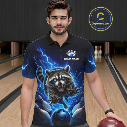 Men Raccoon Bowling Shirt Lightning Bowling Shirt Custom Name Team Shirt For Bowlers NHT1447