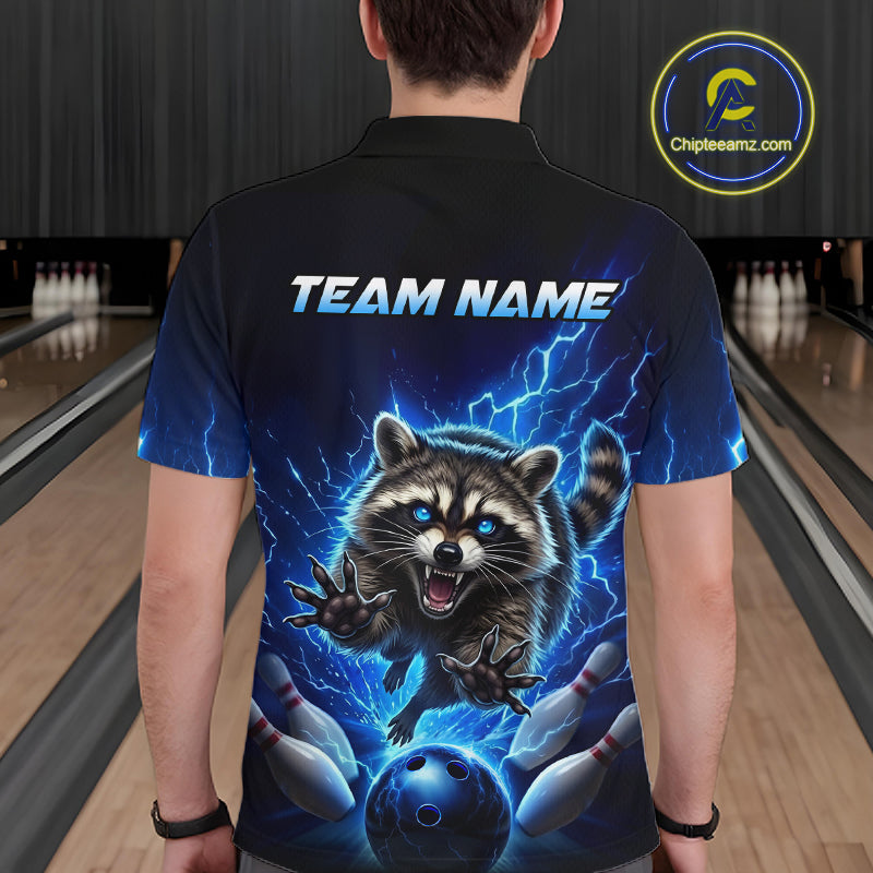 Men Raccoon Bowling Shirt Lightning Bowling Shirt Custom Name Team Shirt For Bowlers NHT1447