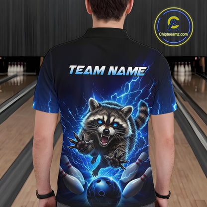 Men Raccoon Bowling Shirt Lightning Bowling Shirt Custom Name Team Shirt For Bowlers NHT1447