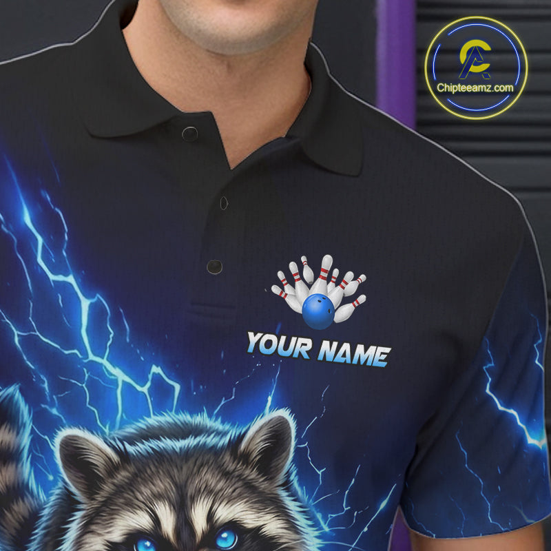 Men Raccoon Bowling Shirt Lightning Bowling Shirt Custom Name Team Shirt For Bowlers NHT1447