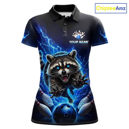 Women Raccoon Bowling Shirt Lightning Bowling Shirt Custom Name Team Shirt For Bowlers NHT1447