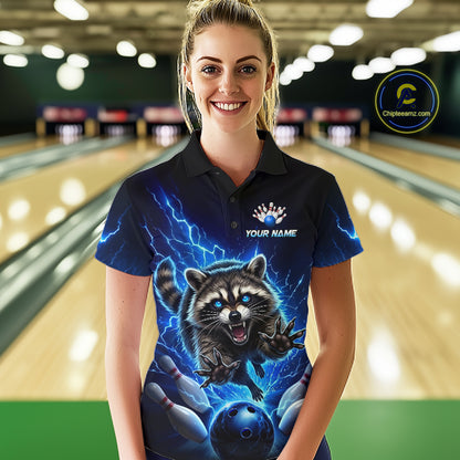 Women Raccoon Bowling Shirt Lightning Bowling Shirt Custom Name Team Shirt For Bowlers NHT1447