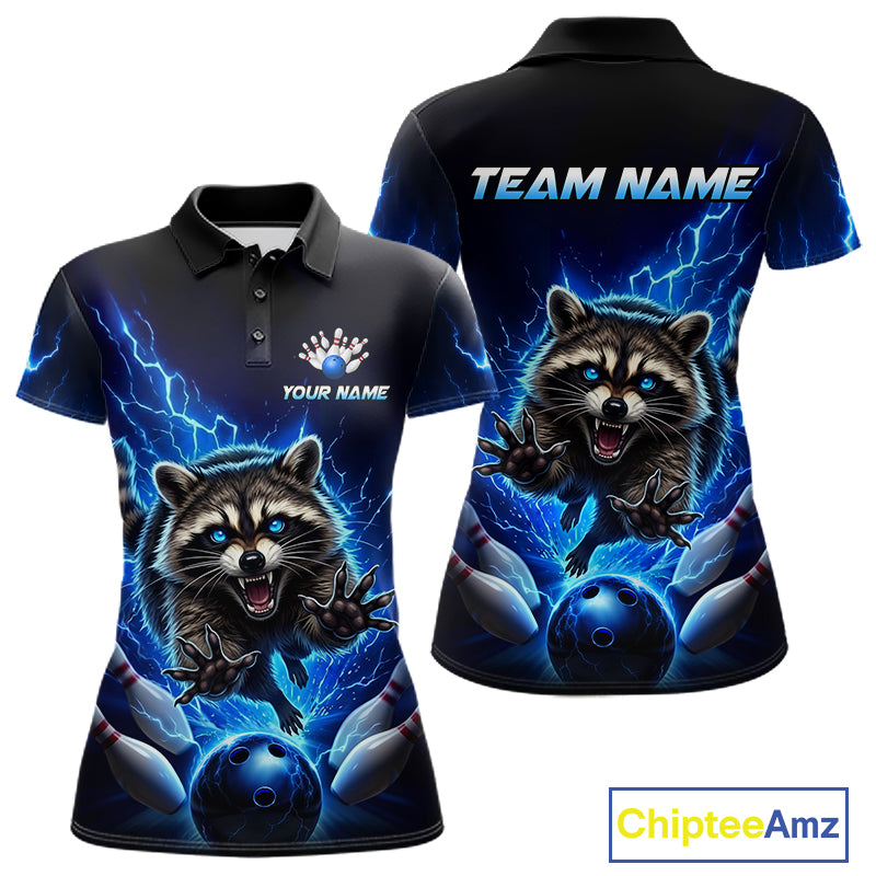Women Raccoon Bowling Shirt Lightning Bowling Shirt Custom Name Team Shirt For Bowlers NHT1447