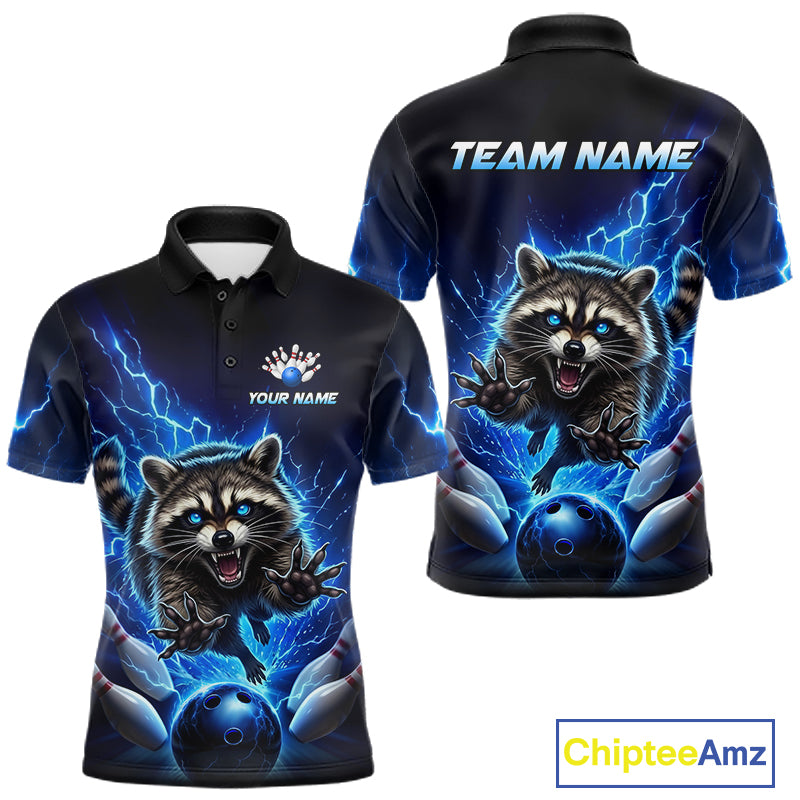 Men Raccoon Bowling Shirt Lightning Bowling Shirt Custom Name Team Shirt For Bowlers NHT1447