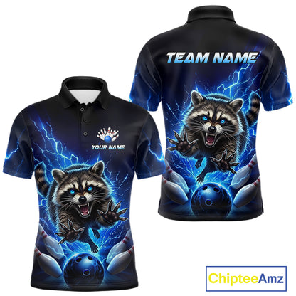 Men Raccoon Bowling Shirt Lightning Bowling Shirt Custom Name Team Shirt For Bowlers NHT1447